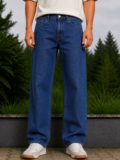 W.T.F Men Straight Fit Pure Cotton Comfort Indigo Blue Jeans