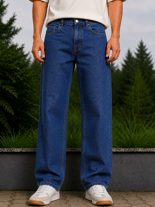 W.T.F Men Straight Fit Pure Cotton Comfort Indigo Blue Jeans