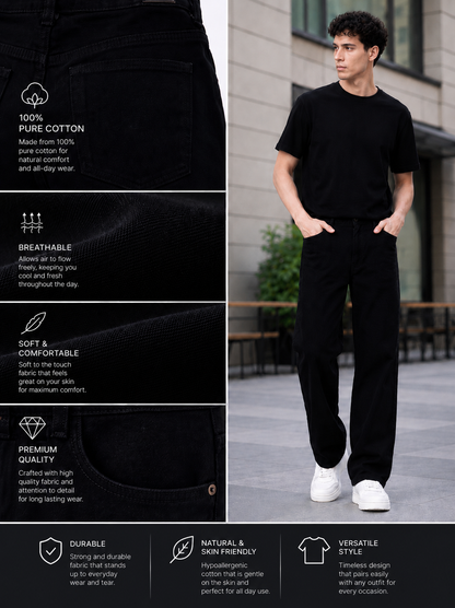 W.T.F Men Black Relaxed Fit Jeans