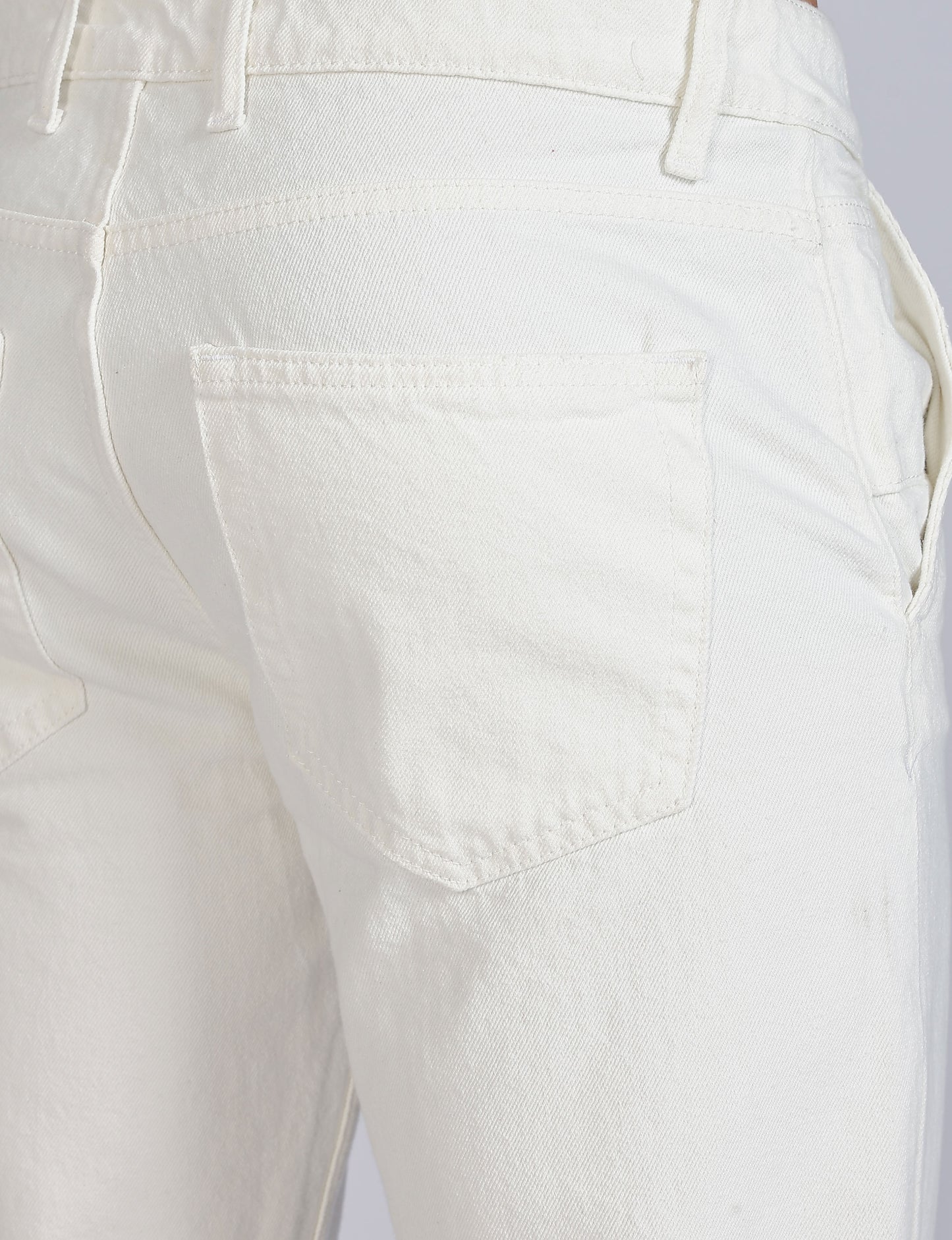 Men Casual Regular Fit Off White Mid Rise Jeans