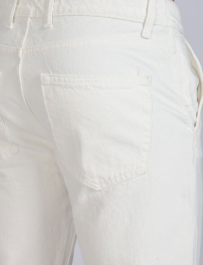 Men Casual Regular Fit Off White Mid Rise Jeans