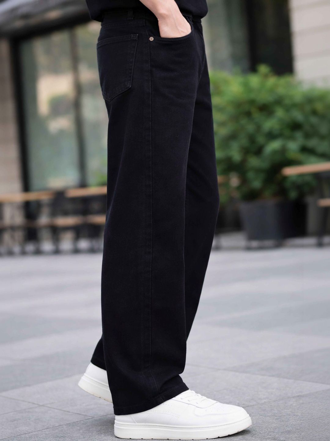 W.T.F Men Black Relaxed Fit Jeans