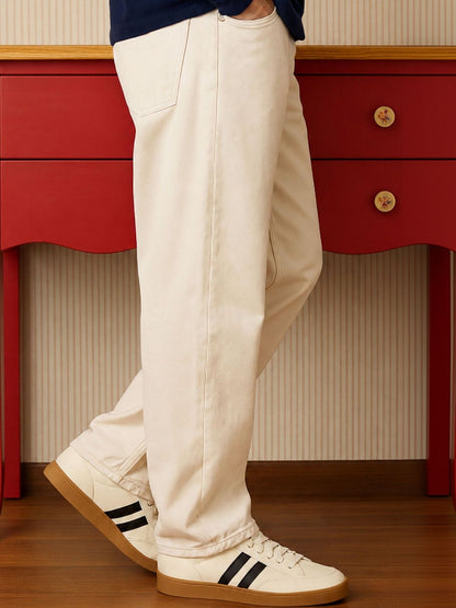 W.T.F Men Pure Cotton Comfort Ecru Regular Fit Jeans