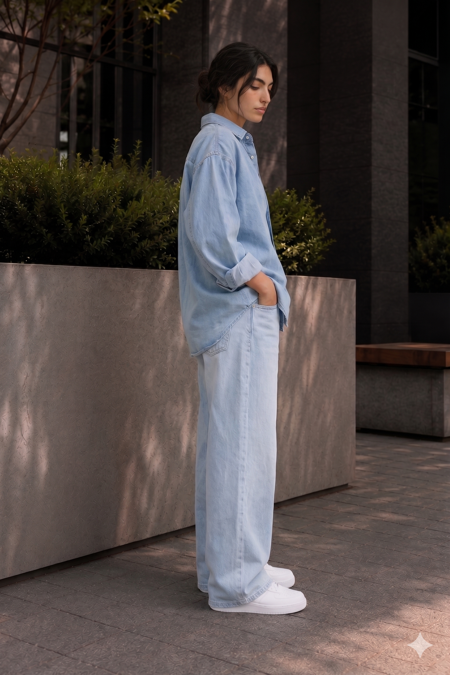 W.T.F Unisex Pure Cotton Comfort Ice Blue Baggy Fit Jeans