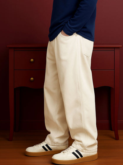 W.T.F Unisex Pure Cotton Comfort Ecru Baggy Jeans
