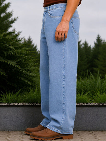 W.T.F Men Pure Cotton Comfort Blue Relaxed Fit Jeans