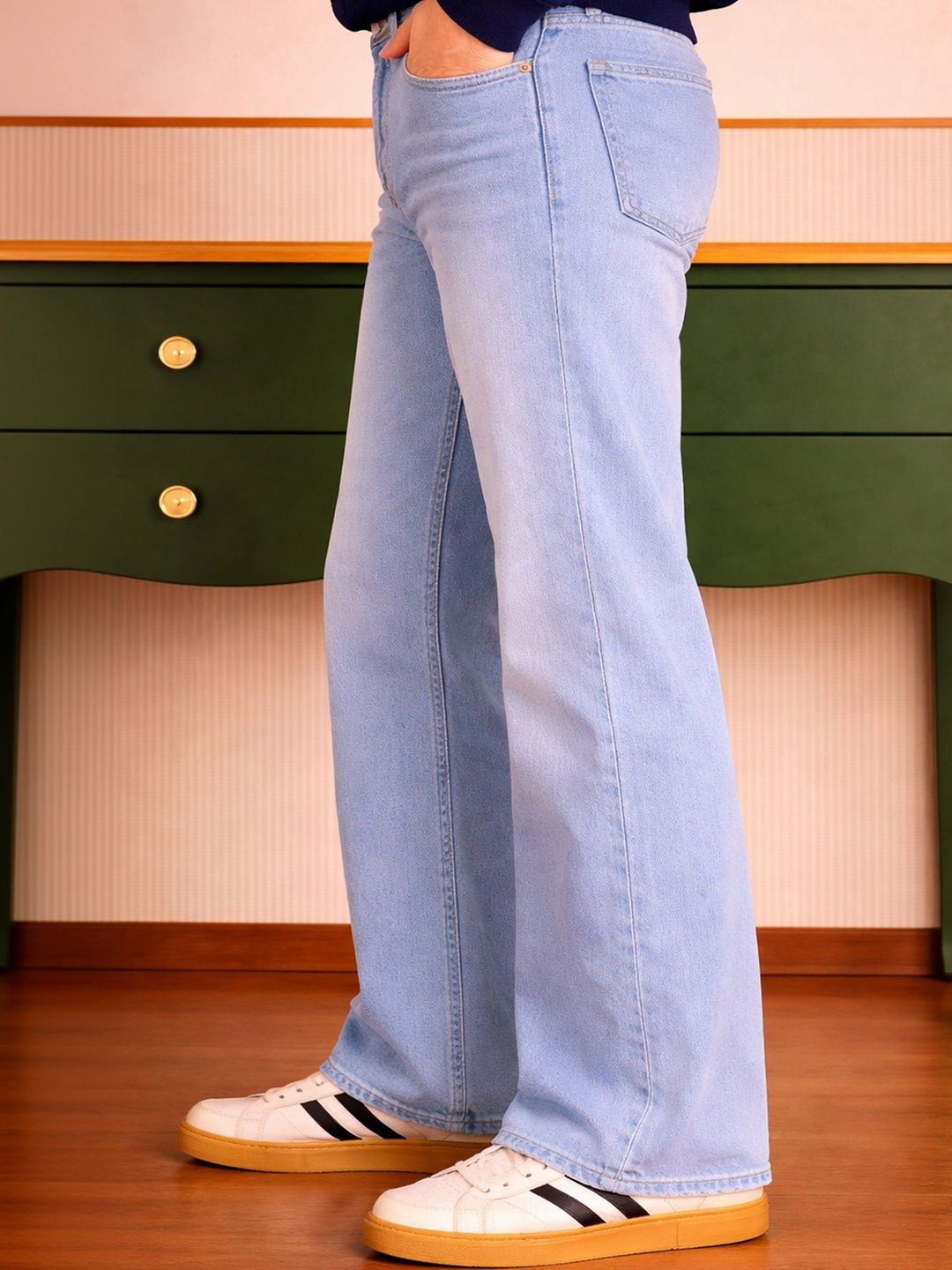 W.T.F Unisex Pure Cotton Comfort Blue Bootcut Mid Rise Jeans