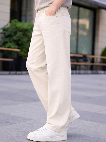 W.T.F Unisex Pure Cotton Comfort Off White Relaxed Fit Jeans