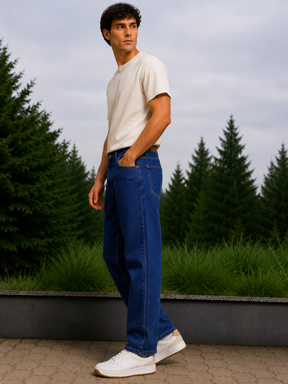 W.T.F Men Straight Fit Pure Cotton Comfort Indigo Blue Jeans