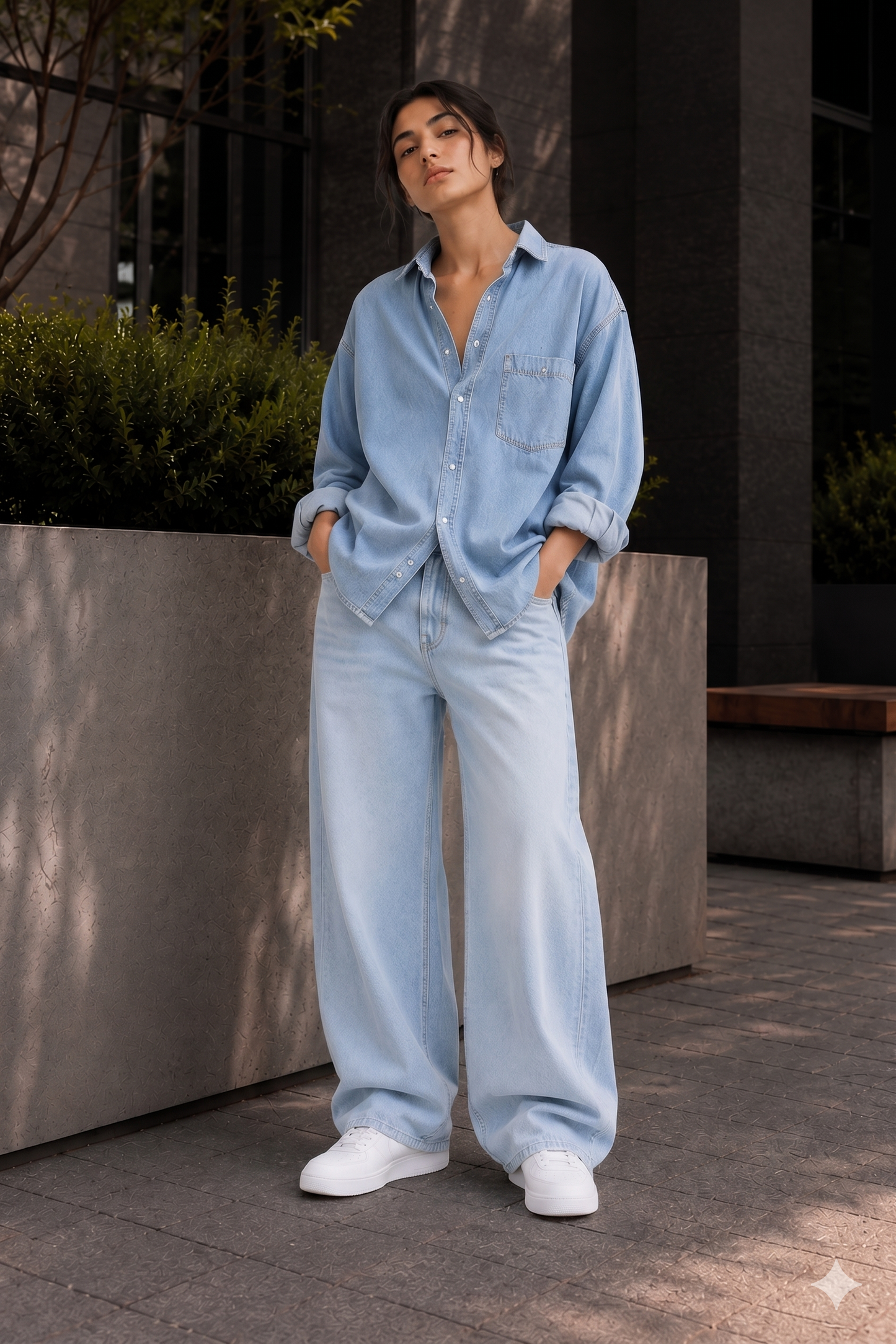 W.T.F Unisex Pure Cotton Comfort Ice Blue Baggy Fit Jeans