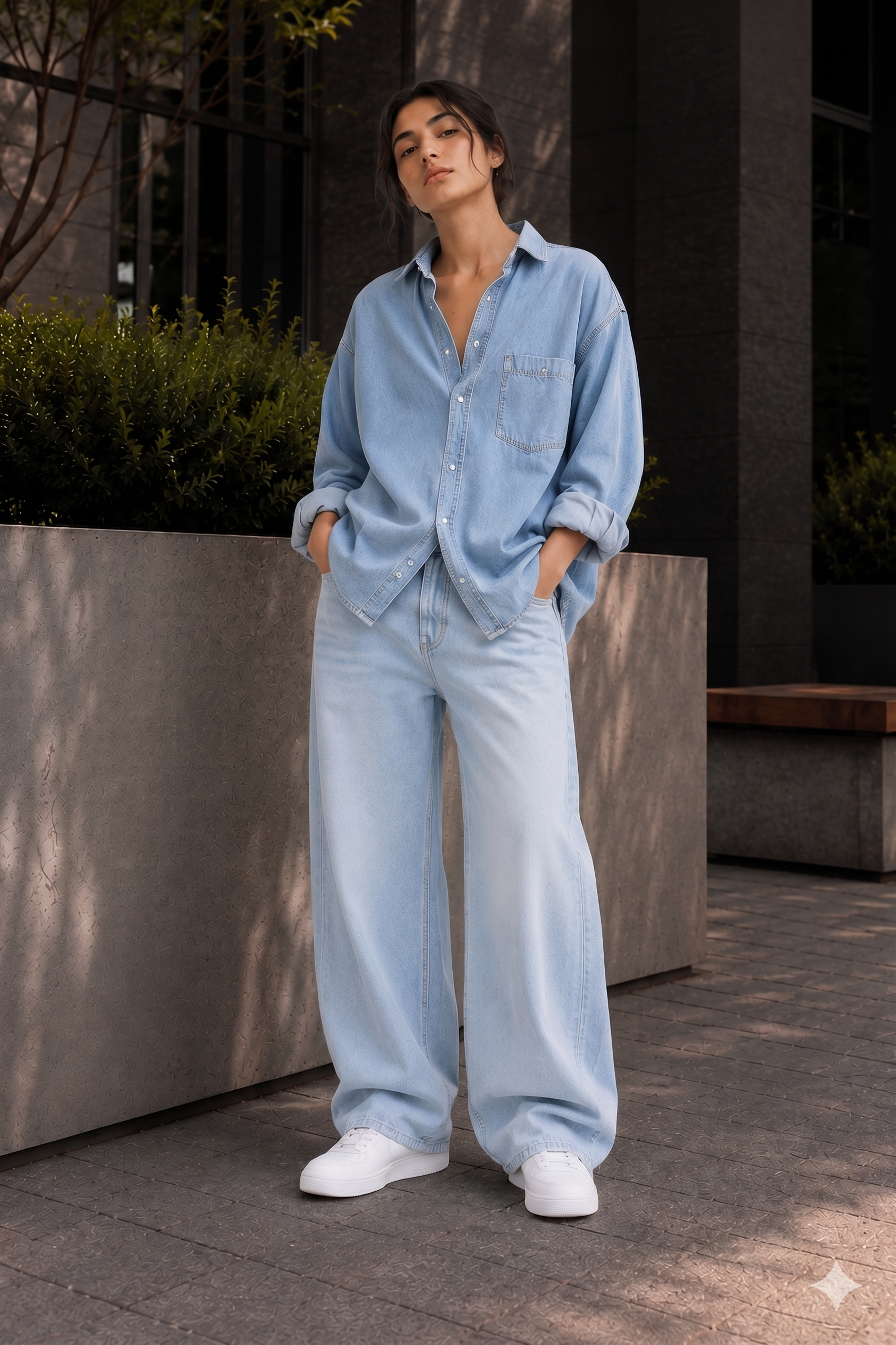 W.T.F Unisex Pure Cotton Comfort Ice Blue Baggy Fit Jeans