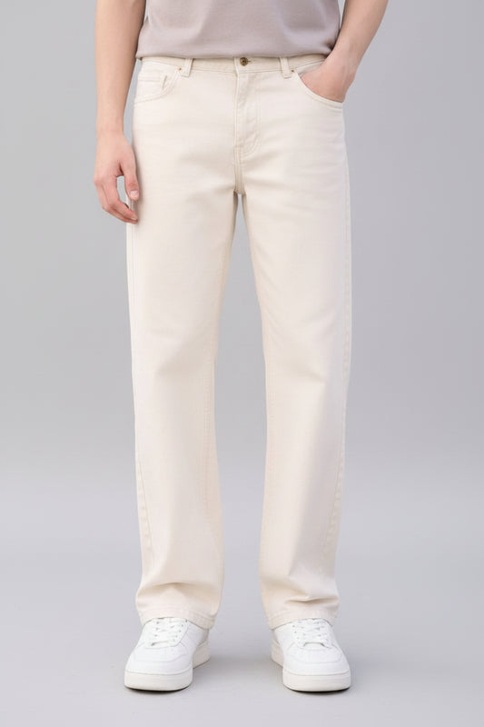 W.T.F Unisex Pure Cotton Comfort Off White Relaxed Fit Jeans